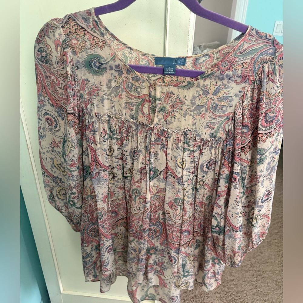 Anthropologie Pink Pleated 3/4 Sleeve Blouse